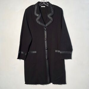 BELIN Artsy Minimalist Faux Leather Turkish Wool Lettuce Edge Black Coat SZ XXXL